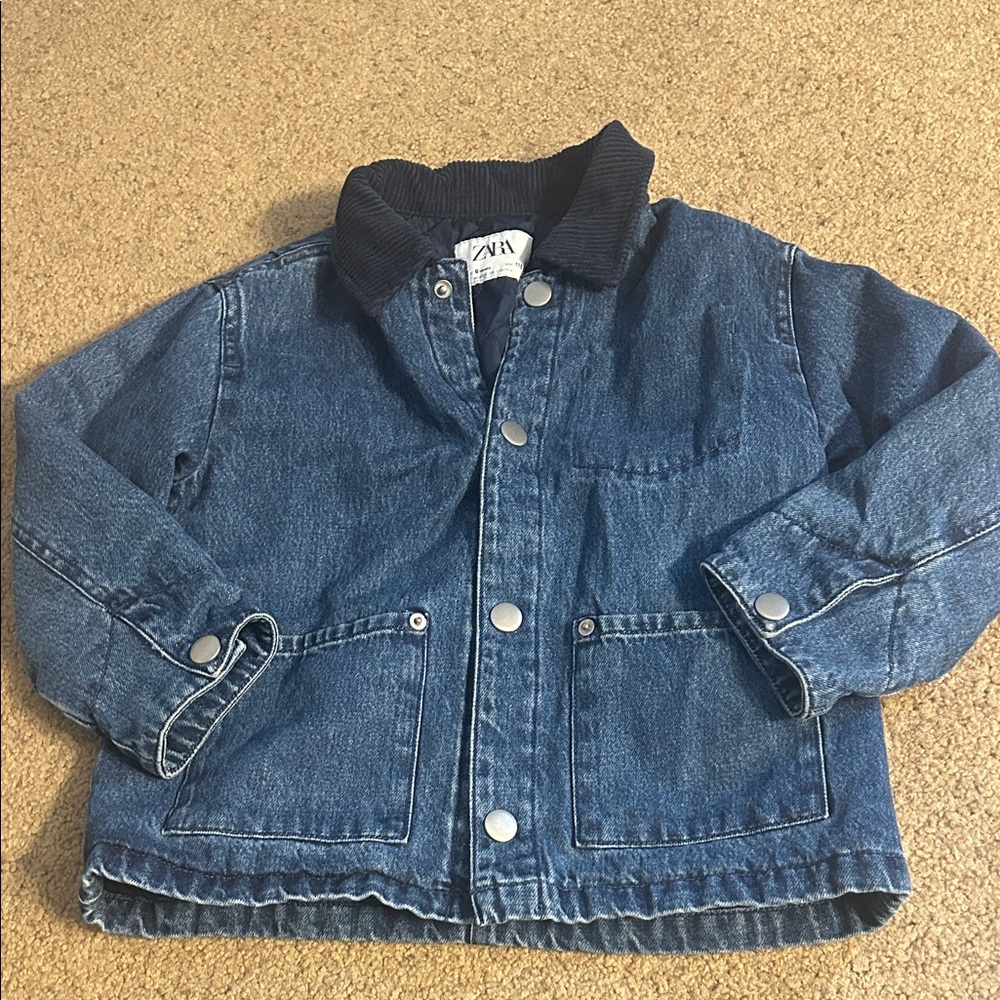 Zara Kids denim jacket with corduroy collar and quilted liner